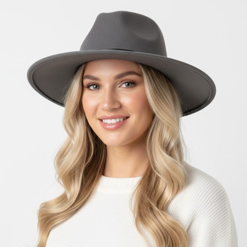 Gelso Bianco Made in Italy Dark Gray 100% Wool Felt Fedora Hat with Leather Band